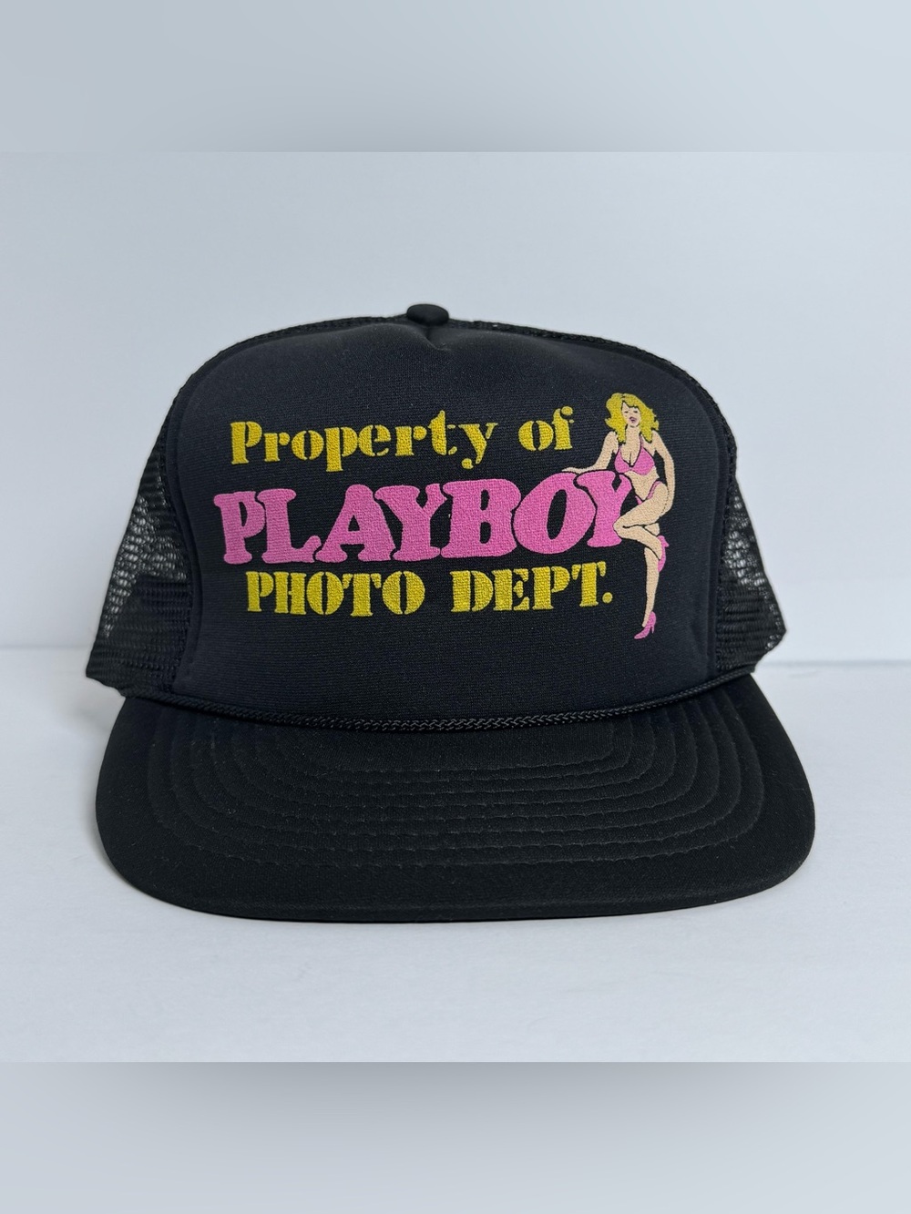 Rare Vintage 80's Playboy Photo Dept. Magazine Rope Brim Trucker SnapBack  Hat